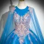Elegante Blau Perlenstickerei Perle Pailletten Spitze Blumen Ballkleider 2024 Ballkleid Rundhalsausschnitt Ärmellos Rückenfreies Lange Ball Festliche Kleider