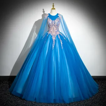 Elegant Blå Beading Perle Pailletter Med Blonder Blomsten Gallakjoler 2024 Balkjole Scoop Neck Ærmeløs Halterneck Lange Galla Kjoler