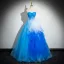 Unusual Pool Blue Appliques Cascading Ruffles Prom Dresses 2024 Ball Gown Strapless Sleeveless Backless Floor-Length / Long Prom Formal Dresses