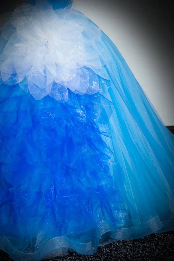 Unusual Pool Blue Appliques Cascading Ruffles Prom Dresses 2024 Ball Gown Strapless Sleeveless Backless Floor-Length / Long Prom Formal Dresses