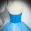 Unusual Pool Blue Appliques Cascading Ruffles Prom Dresses 2024 Ball Gown Strapless Sleeveless Backless Floor-Length / Long Prom Formal Dresses