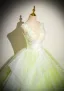 Chic / Beautiful Sage Green Beading Lace Flower Prom Dresses 2024 Ball Gown V-Neck Sleeveless Backless Floor-Length / Long Prom Formal Dresses