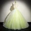 Chic / Beautiful Sage Green Beading Lace Flower Prom Dresses 2024 Ball Gown V-Neck Sleeveless Backless Floor-Length / Long Prom Formal Dresses