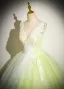 Chic / Beautiful Sage Green Beading Lace Flower Prom Dresses 2024 Ball Gown V-Neck Sleeveless Backless Floor-Length / Long Prom Formal Dresses