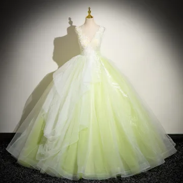 Chic Beautiful Sage Green Beading Lace Flower Prom Dresses 2024 Ball Gown V Neck Sleeveless Backless Floor Length Long Prom Formal Dresses