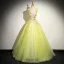 Chic / Beautiful Sage Green Beading Sequins Appliques Prom Dresses 2024 Ball Gown V-Neck Sleeveless Backless Floor-Length / Long Prom Formal Dresses