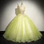 Chic / Beautiful Sage Green Beading Sequins Appliques Prom Dresses 2024 Ball Gown V-Neck Sleeveless Backless Floor-Length / Long Prom Formal Dresses