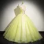 Chic / Beautiful Sage Green Beading Sequins Appliques Prom Dresses 2024 Ball Gown V-Neck Sleeveless Backless Floor-Length / Long Prom Formal Dresses