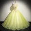 Chic / Beautiful Sage Green Beading Sequins Appliques Prom Dresses 2024 Ball Gown V-Neck Sleeveless Backless Floor-Length / Long Prom Formal Dresses