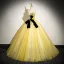 Elegant Yellow Beading Sequins Lace Flower Prom Dresses 2024 Ball Gown Strapless Bow Sleeveless Backless Floor-Length / Long Prom Formal Dresses
