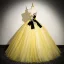 Elegant Yellow Beading Sequins Lace Flower Prom Dresses 2024 Ball Gown Strapless Bow Sleeveless Backless Floor-Length / Long Prom Formal Dresses