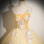 Elegant Champagne Butterfly Lace Flower Pearl Prom Dresses 2024 Ball Gown Strapless Sleeveless Backless Floor-Length / Long Prom Formal Dresses