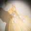Elegant Champagne Butterfly Lace Flower Pearl Prom Dresses 2024 Ball Gown Strapless Sleeveless Backless Floor-Length / Long Prom Formal Dresses
