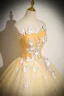 Elegant Champagne Butterfly Lace Flower Pearl Prom Dresses 2024 Ball Gown Strapless Sleeveless Backless Floor-Length / Long Prom Formal Dresses