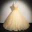 Elegant Champagne Butterfly Lace Flower Pearl Prom Dresses 2024 Ball Gown Strapless Sleeveless Backless Floor-Length / Long Prom Formal Dresses