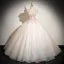 Chic / Beautiful Champagne Multi-Colors Sequins Lace Flower Appliques Prom Dresses 2024 Ball Gown Off-The-Shoulder Sleeveless Backless Floor-Length / Long Prom Formal Dresses
