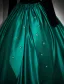 Vintage / Retro Dark Green Sequins Satin Prom Dresses Ball Gown 2024 V-Neck Long Sleeve Backless Floor-Length / Long Prom Formal Dresses