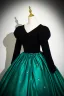 Vintage / Retro Dark Green Sequins Satin Prom Dresses Ball Gown 2024 V-Neck Long Sleeve Backless Floor-Length / Long Prom Formal Dresses