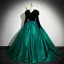 Vintage / Retro Dark Green Sequins Satin Prom Dresses Ball Gown 2024 V-Neck Long Sleeve Backless Floor-Length / Long Prom Formal Dresses