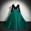 Vintage / Retro Dark Green Sequins Satin Prom Dresses Ball Gown 2024 V-Neck Long Sleeve Backless Floor-Length / Long Prom Formal Dresses
