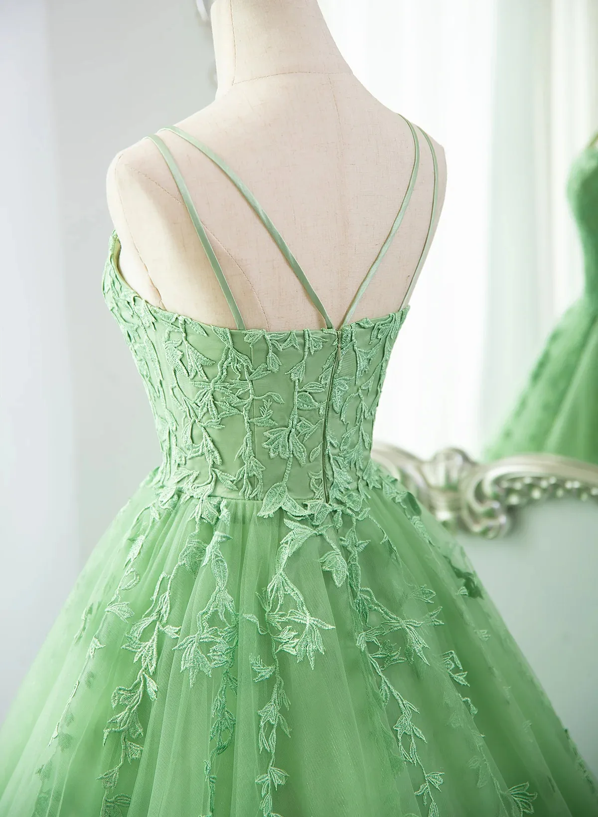 green lace backless dress ZAPAKA Women Green Sheath Corset Lace Long Bridesmaid Dress with Slit  Spaghetti Straps Wedding Guest Dress