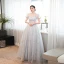 Charming Silver Grey Beading Pearl Sequins Lace Flower Prom Dresses 2023 A-Line / Princess High Neck Short Sleeve Backless Floor-Length / Long Prom Formal Dresses