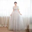 Charming Silver Grey Beading Pearl Sequins Lace Flower Prom Dresses 2023 A-Line / Princess High Neck Short Sleeve Backless Floor-Length / Long Prom Formal Dresses