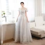 Charming Silver Grey Beading Pearl Sequins Lace Flower Prom Dresses 2023 A-Line / Princess High Neck Short Sleeve Backless Floor-Length / Long Prom Formal Dresses