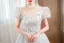 Charming Silver Grey Beading Pearl Sequins Lace Flower Prom Dresses 2023 A-Line / Princess High Neck Short Sleeve Backless Floor-Length / Long Prom Formal Dresses
