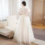 Charming Ivory Handmade  Beading Sequins Prom Dresses 2023 A-Line / Princess High Neck 3/4 Sleeve Floor-Length / Long Prom Formal Dresses