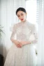 Charming Ivory Handmade  Beading Sequins Prom Dresses 2023 A-Line / Princess High Neck 3/4 Sleeve Floor-Length / Long Prom Formal Dresses