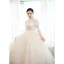 Charming Ivory Handmade  Beading Sequins Prom Dresses 2023 A-Line / Princess High Neck 3/4 Sleeve Floor-Length / Long Prom Formal Dresses