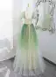 Chic / Belle Dégradé De Couleur Vert Cendré Glitter Paillettes Appliques Robe De Bal 2025 Princesse Encolure Carrée Manches Courtes Dos Nu Longue Promo Robe De Ceremonie