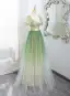 Chic / Belle Dégradé De Couleur Vert Cendré Glitter Paillettes Appliques Robe De Bal 2025 Princesse Encolure Carrée Manches Courtes Dos Nu Longue Promo Robe De Ceremonie