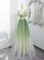 Chic / Belle Dégradé De Couleur Vert Cendré Glitter Paillettes Appliques Robe De Bal 2025 Princesse Encolure Carrée Manches Courtes Dos Nu Longue Promo Robe De Ceremonie