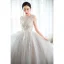Chic / Beautiful Sky Blue Rhinestone Lace Flower Prom Dresses 2023 A-Line / Princess Scoop Neck Sleeveless Backless Floor-Length / Long Prom Formal Dresses