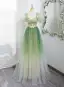 Chic / Belle Dégradé De Couleur Vert Cendré Glitter Paillettes Appliques Robe De Bal 2025 Princesse Encolure Carrée Manches Courtes Dos Nu Longue Promo Robe De Ceremonie