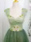 Chic / Belle Dégradé De Couleur Vert Cendré Glitter Paillettes Appliques Robe De Bal 2025 Princesse Encolure Carrée Manches Courtes Dos Nu Longue Promo Robe De Ceremonie