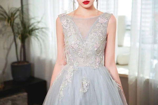 Chic / Beautiful Sky Blue Rhinestone Lace Flower Prom Dresses 2023 A-Line / Princess Scoop Neck Sleeveless Backless Floor-Length / Long Prom Formal Dresses