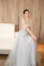 Chic / Beautiful Sky Blue Rhinestone Lace Flower Prom Dresses 2023 A-Line / Princess Scoop Neck Sleeveless Backless Floor-Length / Long Prom Formal Dresses