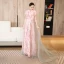Chic / Beautiful Blushing Pink Printing Prom Dresses 2023 A-Line / Princess High Neck Short Sleeve Floor-Length / Long Prom Formal Dresses