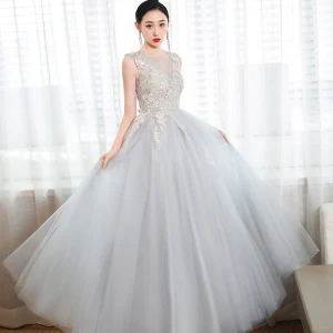 Chic Belle Bleu Ciel Faux Diamant En Dentelle Fleur Robe De Bal 2023 Princesse Encolure Dégagée Sans Manches Dos Nu Longue Promo Robe De Ceremonie