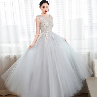Chic Belle Bleu Ciel Faux Diamant En Dentelle Fleur Robe De Bal 2023 Princesse Encolure Dégagée Sans Manches Dos Nu Longue Promo Robe De Ceremonie