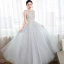 Chic / Beautiful Sky Blue Rhinestone Lace Flower Prom Dresses 2023 A-Line / Princess Scoop Neck Sleeveless Backless Floor-Length / Long Prom Formal Dresses