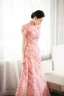 Chic / Beautiful Blushing Pink Printing Prom Dresses 2023 A-Line / Princess High Neck Short Sleeve Floor-Length / Long Prom Formal Dresses