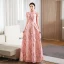 Chic / Beautiful Blushing Pink Printing Prom Dresses 2023 A-Line / Princess High Neck Short Sleeve Floor-Length / Long Prom Formal Dresses