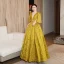 Elegant Gold Yellow Prom Dresses 2023 A-Line / Princess Square Neckline Short Sleeve Backless Floor-Length / Long Formal Dresses