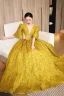 Elegant Gold Yellow Prom Dresses 2023 A-Line / Princess Square Neckline Short Sleeve Backless Floor-Length / Long Formal Dresses