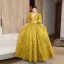 Elegant Gold Yellow Prom Dresses 2023 A-Line / Princess Square Neckline Short Sleeve Backless Floor-Length / Long Formal Dresses