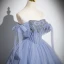 Elegante Himmelblau Perlenstickerei Pailletten Ballkleider 2024 Ballkleid Off Shoulder Kurze Ärmel Rückenfreies Lange Festliche Kleider